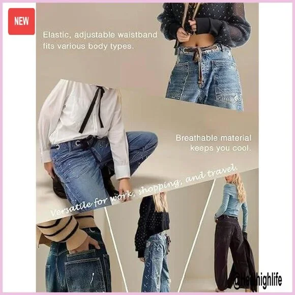 Pull-On Barrel Jeans Boyfriend Fit Elastic Waist Stretchy Denim Pants